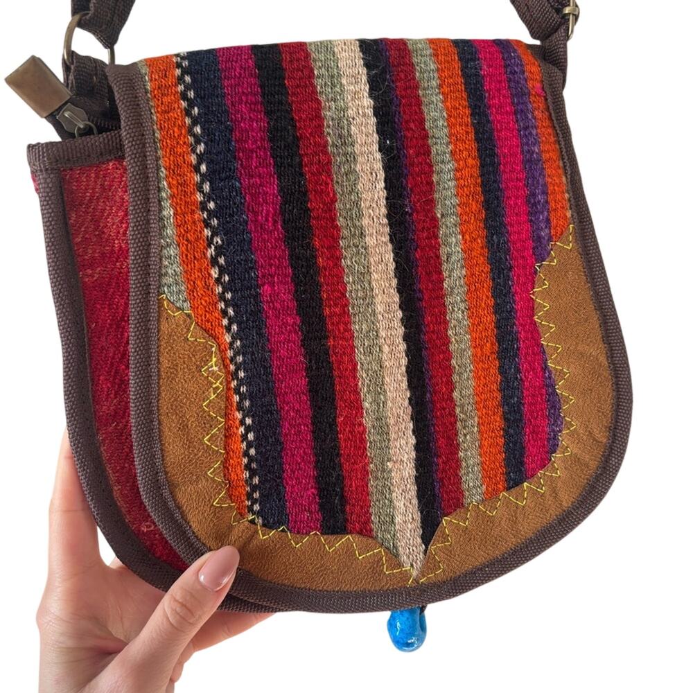 Woven Multicolor Stripe Crossbody Bag - Boho Shoulder Bag - Picture 6 of 10